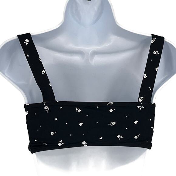 Bandeau Bikini Swimsuit Top in Black with White Floral Size Small - Picture 4 of 5